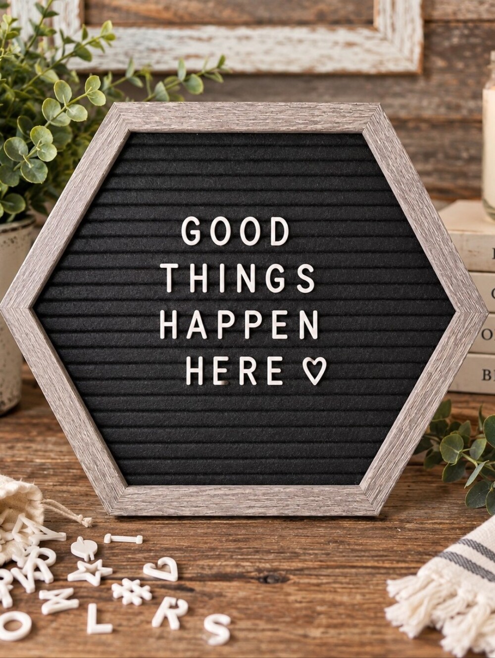 Core Home Hexagon Felt Letter Board 10.3” Black 128 Letters & Symbols, NWT